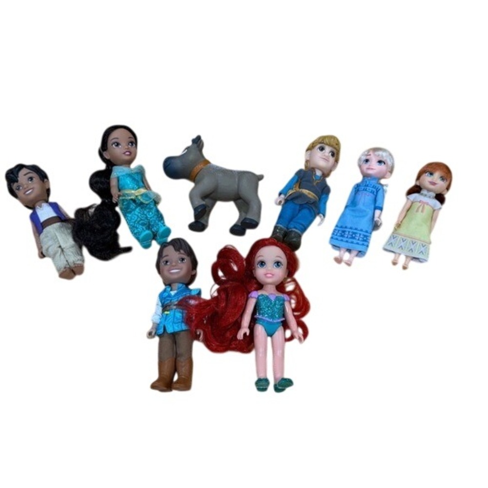 Disney Petite Doll Lot Frozen Ariel Elsa Anna Jasmine Flynn Sven Kristoff Aladdi